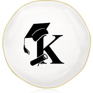 Graduation Gifts for Her, College High Senior Class of 2025 Graduate Gifts for Daughter Granddaughter Niece Women Ceramic Trinket Dish Jewelry Ring Holder Initial K