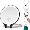Mocado Travel Makeup Mirror with Light, 1X/20X Magnifying Mirror with Light, Double Sides Travel Mirror with 3 Color Light, Dimmable Touch, 1500mAh Rechargeable Lighted Makeup Mirror(Black)