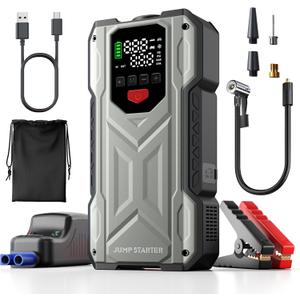 Pabulum Car Jump Starter with Air Compressor, Portable Battery Charger jumpstart 12V Vehicles(9.0Gas 8.0LDiesel), Car Jumper Starter with 150PSI Tire Inflator, Jump Box with USB Charging &LED Light