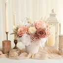 Floroom Morandi Peach Artificial Flowers Fake Roses Peonies and Greenery Combo Box Set for DIY Wedding Bouquets Bridal Shower Centerpieces Floral Arrangements Party Tables Home Decorations
