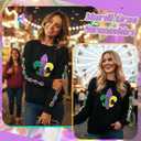 Mardi Gras Sweatshirt for Women Carnival Outfit Crewneck Pullover Party Long Sleeve Tee Daily Wear (Small)