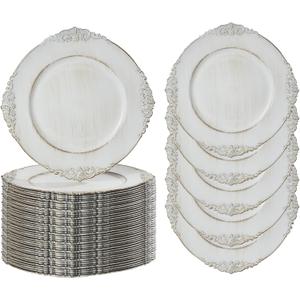 MAONAME 13" Antique White Charger Plates Set of 50, Embossed Plate Chargers Bulk, Round Charger for Dinner Plates, Plastic Table Chargers for Wedding Decor