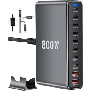 800W USB C Fast Charger Block, 10 Port USB Charging Station, GaN  Pro Dual 140W PD PPS Port for Multiple Devices,Laptop Wall Charger Compatible with DELL, HP, MacBook Pro,iPhone 16,Galaxy S24