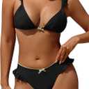 ZAFUL Bikini Sets for Women Triangle Bow Decor Ruffle Straps Lace up Swimsuit 2 Pieces High Cut Bathing Suits
