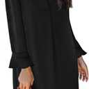 QACOHU Fall Dresses for Women 2026 Casual V Neck Long Sleeves Flowy Mini Tunic Dress (Black, L)