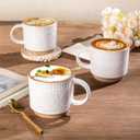 GBhome 12OZ Stackable Coffee Mugs, Ceramic Coffee Mugs with Texture Patterns for Man,Woman,Dad,Mom, Modern Coffee Mugs Set of 4 for Latte/Cappuccino/Cocoa. Dishwasher&Microwave Safe