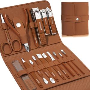 Manicure Set Professional Nail Clippers Pedicure Kit, 16 pcs Stainless Steel Nail Care Tools Grooming Kit with Luxurious Travel Leather Case for Thick Nails Men Women Gift (Brown) Manicure Set Professional Nail Clippers Pedicure Kit, 16 pcs Stainless Steel Nail Care Tools Grooming Kit with Luxurious Travel Leather Case for Thick Nails Men Women Gift (Brown)