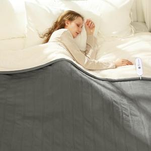 VELLUBAM Electric Heated Blanket Twin 62" x 84" - Soft Cozy Flannel Sherpa Electric Blanket with 5 Heating Levels & 10 Hours Auto Off, Heating Blanket as a Gift for Grandma, ETL Certified (Grey)