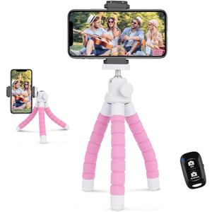 Ubeesize Portable Tripod Stand with Wireless Remote & Clip, Flexible Phone Holder for Video Recording (Pink)