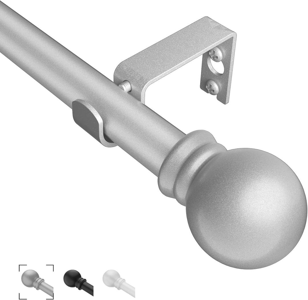 Curtain Rods for Windows 31"- 125", 5/8 inch Small Curtain Rod Sliver Adjustable by Splicing for Bedroom, Living Room, Kitchen and Outdoors