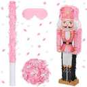 Poen 25.59 Inch Christmas Nutcracker Piñata Set Large Nutcracker Piñata with Blindfold, Bat and Confetti for Christmas Xmas Holiday Party Favors Decorations Candy Holder Accessories Party Game(Pink)