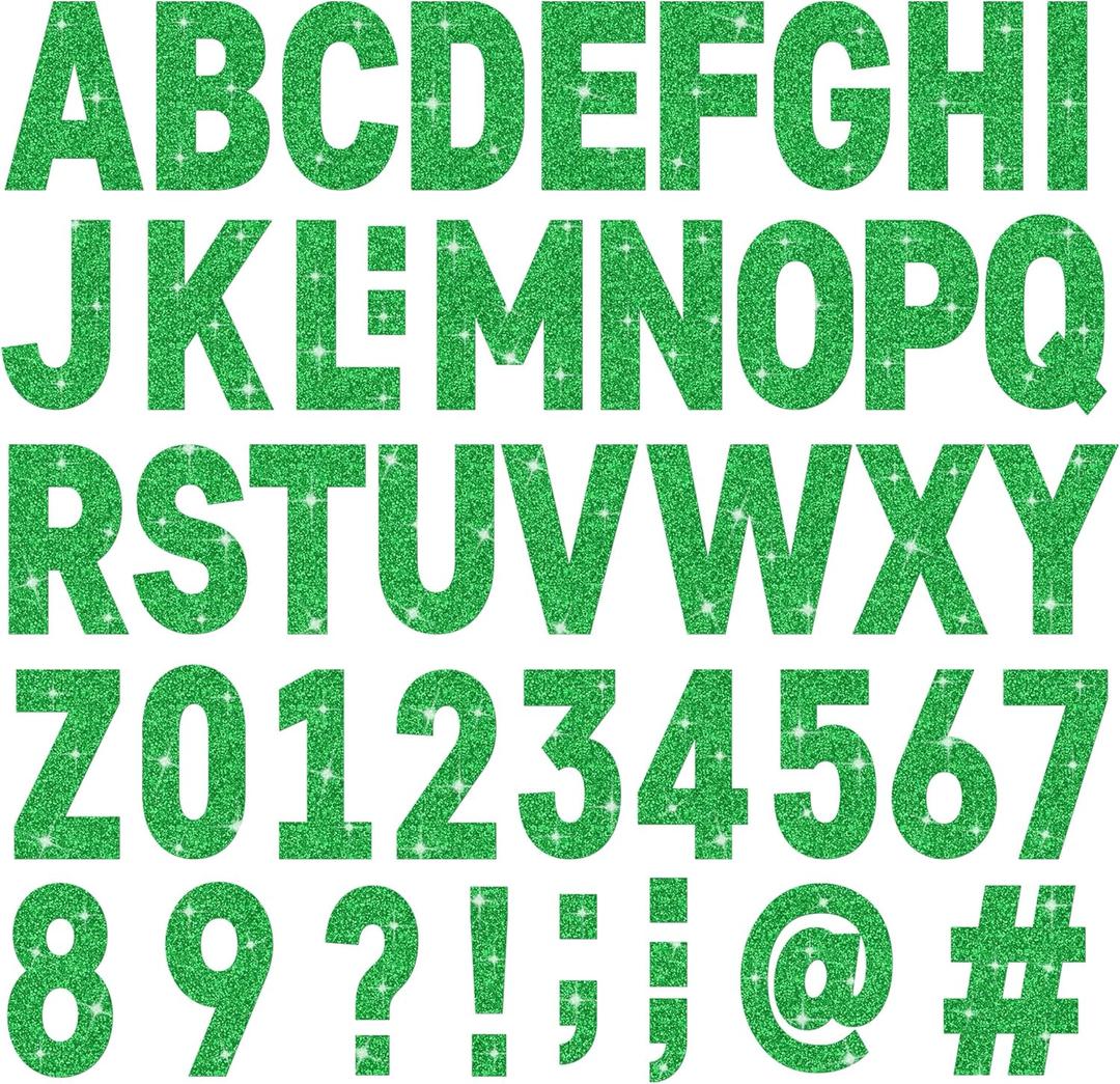 24 Sheets Large Letter Stickers 4 Inch Big Font 282 Pcs Glitter Alphabet Number Stickers Self Adhesive Stick on Letters for Poster Board Bulletin Board Mailbox Crafts Classroom Home Decor(Green)