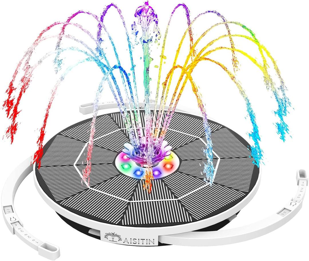 AISITIN Solar Fountain with Lights, 3.5W Solar Powered Bird Bath Fountain Pump with 1500mAh Battery Backup, 6 Nozzles, LED Outdoor Fountain for Pond, Pool, Garden & Fish Tank