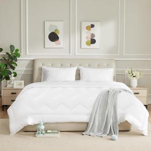 Duvet Insert Cotton Comforter Queen Size White Down Alternative Duvet Insert 100% Cotton Shell Quilted Fluffy Comforter Lightweight All Season 4 Corner Tabs Durable Breathable Noiseless