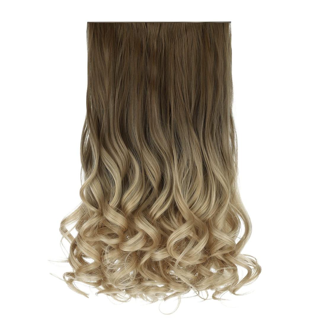 REECHO 20" 1-pack 3/4 Ombre Full Head Curly Wave Clips in on Synthetic Hair Extensions HE008 Hair pieces for Women 5 Clips 4.5 Oz Per Piece - Ombre Light Brown to Dirty Blonde
