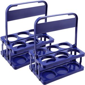 2 Pack Foldable Cup Holder with Handle, 6 Cups Reusable Portable Plastic Drink Delivery Carrier, Beer Bottle Holder Plastic Cup Drinks Carrier for Car Drivers, Dark Blue