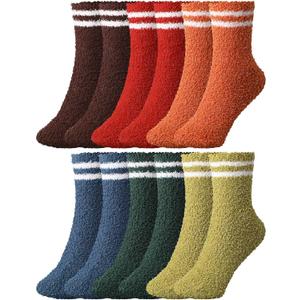 Geyoga 6 Pairs Fuzzy Socks for Women Gifts Winter Cozy Fluffy Slipper Socks Valentines Gift for Men (Vintage Color)