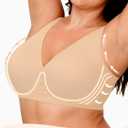 Women's Deep V Bra Wireless Seamless No Underwire Jelly Bras Supportive Comfortable T-Shirt Bra Push Up Plunge Bralettes (Beige,XL) (XL)