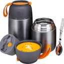 Insulated Thermo Food Jar for Hot & Cold Food for Kids Adult, 17&24 oz Soup Thermal Hot Food Containers for Lunch, Triple Layer Insulation Stainless Steel Food Jar with Spoon (2 Pack Grey)