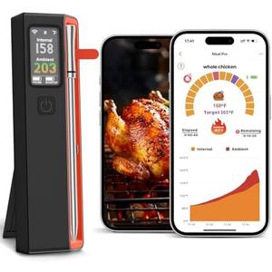 UNERVER Wireless Meat Thermometer with WiFi Unlimited Range - Ultra Thin Probe with 6 High Accuracy ±0.5°F Sensors, Digital Bluetooth Base, Login-Free Smart App, Ideal for Smoker, Oven, Rotisserie