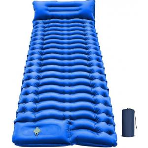 Camping Sleeping Pad, Ultralight Camping Pad with Pillow Built-in Foot Pump Inflatable Sleeping Mat Compact for Camping Backpacking Hiking Traveling - Blue