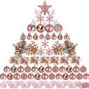Sratte 94 Pcs Christmas Tree Decorations Set, Christmas Tree Ball Ornaments Glitter Poinsettia Flowers Decorations Glitter Berries Stems for Xmas Holiday Wedding(Rose Gold)