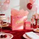 4 x MotiGiftie 13" Pink Happy Birthday Gift Bag with Tissue Paper and Greeting Card for Party, Happy Birthday Gift Bag for Men Women, Hot Stamping Gift Bags