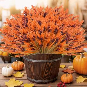 40 Bundles Artificial Fall Flowers Outdoor UV Resistant Orange Fall Fake Lavender Flowers Plants No Fade Faux Monkey Grass Greenery Shrubs Bushes for Home Garden Porch Autumn Fall Decorations