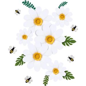 19 Pcs Daisy Bee Cutout Bulletin Board Decorations Daisy Paper Flower Wall Decor Bee Party Supplies 13 Flowers with Leaves 6 Bee Cutouts Decorations for Birthday Bridal Wedding Classroom Craft (White)