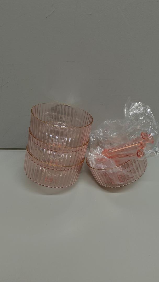 HKSZEH 4 PCS Ribbed Coupe Glasses Pink Plastic Champagne Coupe Cup 10oz Detachable Gold Rim Espresso Martini Glass Vintage Margarita Glassware Cocktail Glass for Wedding Bachelorette Party