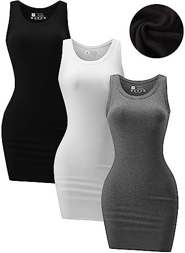 Chongbaijia 3 Pack Summer Dresses for Women 2025 Tank Top Dress Scoop Neck Sleeveless Sundress Basic Bodycon Mini Dress white black and gray S