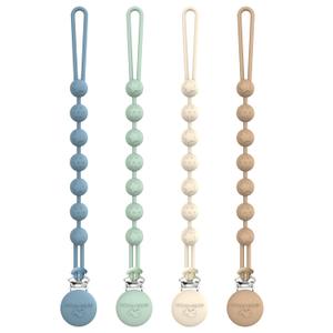 Cuddle Campus Silicone Pacifier Clip Holder with One Piece Design, Pack of 4 Soft Flexible Binky Clips with Texture for Baby Boy and Girl (0-6M) Set 1 (Neutral)