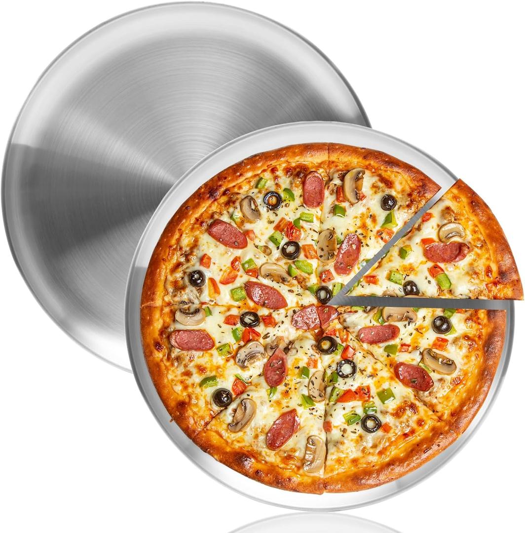 17.7 Inch Pizza Pan for Oven 2 Pack Stainless Steel Baking Sheet Round Plates for Cake Pie and Salad Pizza Steel Large Tray Oven Dishwasher Safe & Easy Clean