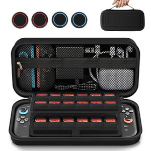 SnapTek Large Capacity Carrying Case for Nintendo Switch 2 - 3 in 1,with 24 Game Card Slots & 4 Thumb Grip Caps,Protective Hard Shell Portable Travel Case Pouch for Switch 2,Black