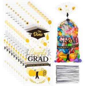 Boao 150 Pieces 2026 Graduation Cello Treat Bags Congrats Graduates Candy Goodie Bags with Silver Twist Ties for Grad Party Gift Decorations Favors