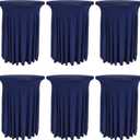 6 Pack Round Cocktail Tablecloth 32"x 43" Spandex Cocktail Table Skirt, Washable Stretch Fitted Table Covers for High Top Bar,Wedding,Party,Events (Navy Blue)