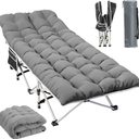 YITAHOME Camping Cots w/Mattress Portable Lounge Chair Outdoor Folding Cot Heavy Duty 575 LB Capacity 1200D Oxford w/Carry Bag Travel Camp Bed for Camping, Office, Traveling, Light Gray