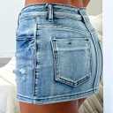 Women's Stretch Denim Bodycon Mini Skirt (Blue, S)