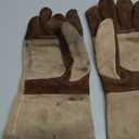 Cowhide BBQ Welding Gloves, Long Sleeve Fireproof and Heat Resistant Mitts for Barbecue, Firefighting, Fireplace, Oven (Large, Coffee)