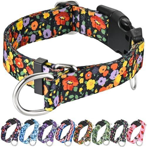 Fidohug Martingale No Pull Collar with Buckle Adjustable Nylon Slip Collar for Dogs Training Walking (Orange Floral, Small)