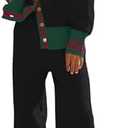 Women's 2 Piece Outfit Lounge Set Trendy Cardigan Sweater Pants Sets V Neck Button Pocket Knit Matching Loungewear, Size Medium