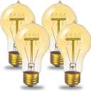 Visther A60 Edison Bulbs 60 Watt Incandescent Light Bulbs Dimmable, 4 Pack | 230LM E26 incandescent light bulbs, 2200K warm white, 110V vintage light bulbs for bedroom, Cafe, Living room, Amber glass