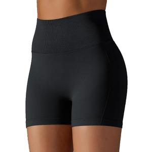 High Waisted Biker Shorts for Women-5" Tummy Control Fitness Athletic Workout Running Yoga Gym Shorts(Black, Large-X-Large)