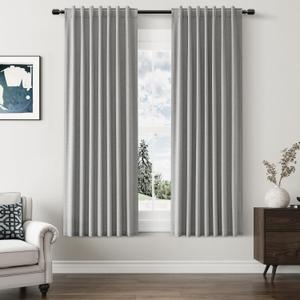 Guken 100% Blackout Linen Curtains 63 Inch Length 2 Panels Set for Living Room Bedroom Back Tab Thermal Insulated Black Out Linen Drapes Room Darkening Window Curtains,Dark Grey