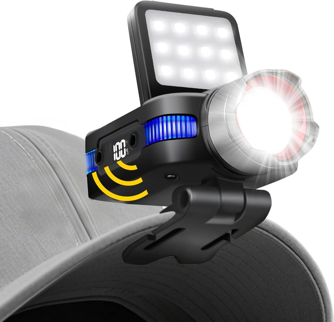 ISUNMEA Hard Hat Clip Lights, 800lm Rechargeable Clip on Cap Lights, 180 Adjustable Waterproof Bright Headlamp Flashlight Led Hat Light for Running, Fishing, Camping, Hunting, Working