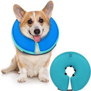 MIDOG Soft Inflatable Dog Cone,Donut E-Collar Alternative for After Surgery, Prevents Licking,Allowing Normal Eating & Vision,Comfortable Recovery Collar for Small Medium Large Dogs & Cats,GreenBlue-S
