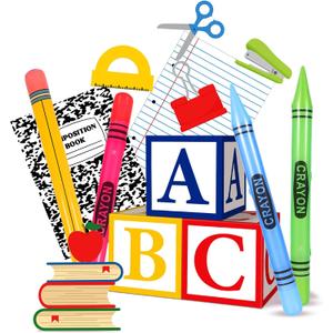 14 Pcs Giant School Theme Party Decorations ABC Alphabet Party Favor Box Large Inflatable Pencil Crayon for Celebration Back to School Birthday Decoration