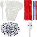 Relaxgiant 50 Set Fork Craft Kit DIY Disposable Creativity Sporks Red Pipe Cleaners Self Adhesive Wiggle Googly Eyes Make Your Own Craft Kit