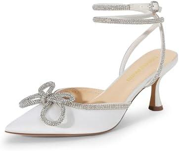 DREAM PAIRS Kitten Heels Rhinestone Bow Ankle Strap Stiletto Pointed Closed Toe Heels for Women Pumps Wedding Bridal Party Dress Shoes 7 DREAM PAIRS Kitten Heels Rhinestone Bow Ankle Strap Stiletto Pointed Closed Toe Heels for Women Pumps Wedding Bridal Party Dress Shoes 7