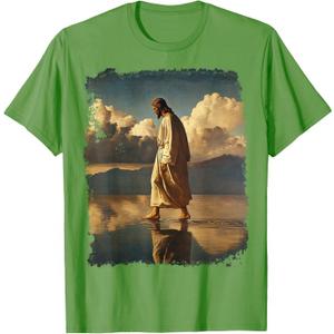 Jesus Christ Walking on Water Christian Bible Graphic Tees T-Shirt Large
